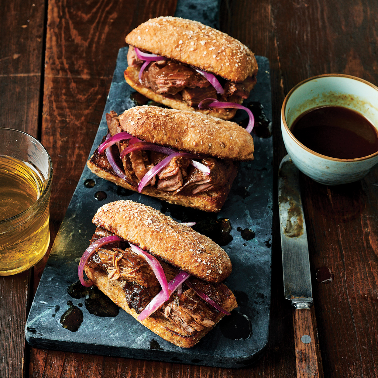 Slow-Cooker Flank Steak Au Jus Sandwiches Recipe | EatingWell image