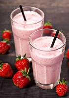 Homemade McDonalds Strawberry Milkshake In The Blender image