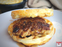 Keto Sausage “McGriddle” Breakfast Sandwich | Think Low Carb image