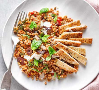 Turkey escalopes & giant couscous recipe | BBC Good Food image
