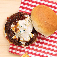 The Buffalo Wing-Blue Cheese Burger Recipe | MyRecipes image