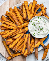 Crispy Baked Sweet Potato Fries + Ranch Dip - Clean Food Crush image