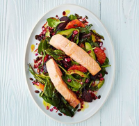 Zesty salmon with roasted beets & spinach recipe | BBC ... image