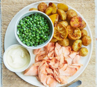 Roast salmon & roast baby potatoes recipe | BBC Good Food image