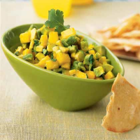 Avocado-Mango Salsa with Roasted Corn Chips Recipe image