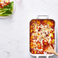 Cheesy Baked Ravioli and Romaine Salad Recipe | Real Simple image