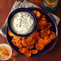 Spicy Sweet Potato Chips & Cilantro Dip Recipe: How to Make It image