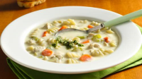 Creamy Chicken Noodle Soup with Pesto Drizzle Recipe ... image