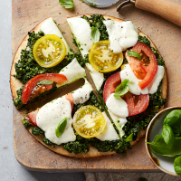 Flatbread with Pesto & Mozzarella Recipe | EatingWell image