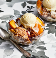 Peach Cobbler with Buttermilk Ice Cream | Allrecipes image