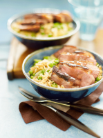 Sticky duck with quick egg fried rice recipe | delicious ... image