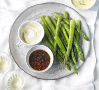 Asparagus with dipping sauces recipe | BBC Good Food image