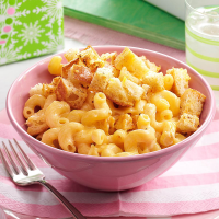 Macaroni and Cheese with Garlic Bread Cubes Recipe: How to ... image