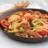 Spaghetti With Sausage and Peppers Recipe | MyRecipes image