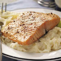 Salmon with Fettuccine Alfredo Recipe: How to Make It image