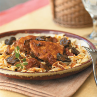Pork Roast with Three-Mushroom Ragout Recipe | MyRecipes image