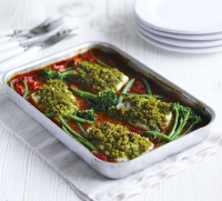 Baked fish with tomatoes, basil & crispy crumbs recipe ... image