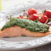 Toaster-Oven Pesto Salmon Recipe: Fish, Seafood Recipes on ... image