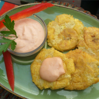 Tostones (Twice Fried Green Plantains) with Mayo-Ketchup ... image