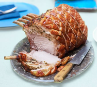 Roast rack of pork with wild garlic stuffing recipe | BBC ... image