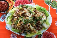Wok-Fried Rice Noodles with Chicken and Squid Recipe | Bon ... image