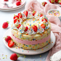 Strawberry Funfetti Ice Cream Cake | Love and Olive Oil image