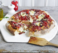 Salami & cherry pepper pizza recipe | BBC Good Food image
