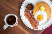 Classic Sunny side Up Eggs with Bacon and Pancakes Recipe ... image