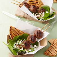 Greek Meatball Kabobs with Grilled Pita Recipe | EatingWell image