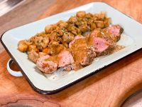 Pork Tenderloin with Dressing and Pan Gravy Recipe | Jet Tila … image