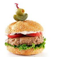 Best Beefy Burgers with Roasted Onion & Peppercorn Mayo ... image