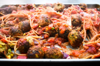 One-Pot Vegan Meatball Spaghetti Bake | Tinned Tomatoes image