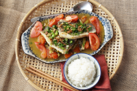 Braised Barramundi with Tomatoes and Pickled Mustard Greens image