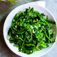 Snow Pea Leaves Stir Fried with Garlic | China Sichuan Food image