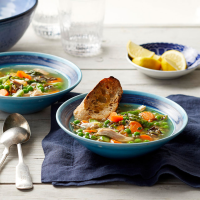Slow-Cooker Chicken & Wild Rice Soup with Asparagus & Peas ... image