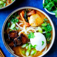 Sweet & Spicy Korean Pork Belly Udon Soup image