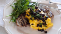 Scrambled eggs with black pudding crumbs Recipe | Good Food image