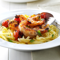 Grilled Shrimp & Tomatoes with Linguine Recipe: How to Make It image