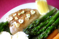 10-Minute Baked Halibut With Garlic-Butter Sauce Recipe ... image