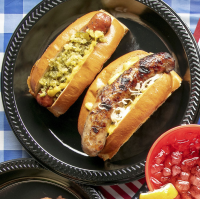Best Hot Dogs and Bratwurst with Sauerkraut and Relish Recipe image