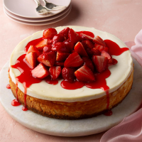Strawberry Cheesecake Recipe: How to Make It - Taste of Home: Find Recipes, Appetizers, Desserts, Holiday Recipes & Healthy Cooking Tips image