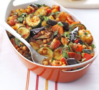 Roast summer vegetables & chickpeas recipe | BBC Good Food image