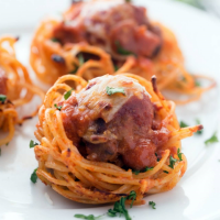 Spaghetti and Turkey Meatball Bites Recipe | Yummly image