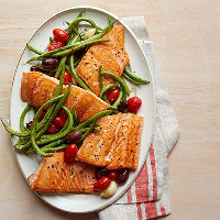 Roasted Salmon, Green Beans, and Tomatoes Recipe image