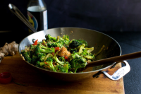 Stir-fried Broccoli Stalks and Flowers, Red Peppers ... image
