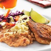 Golden Chicken with Spicy Refried Beans Recipe | EatingWell image