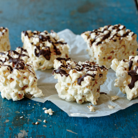 Marshmallow Popcorn Treats & Dark Chocolate Drizzle Recipe image
