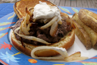 Burgers With Sauteed Onions and Horseradish Sauce Recipe ... image