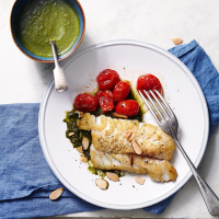 Seared Cod with Spinach-Lemon Sauce Recipe | EatingWell image