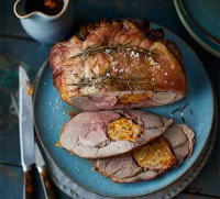 Roast lamb stuffed with apricot & mint recipe | BBC Good Food - BBC Good Food | Recipes and cooking tips image